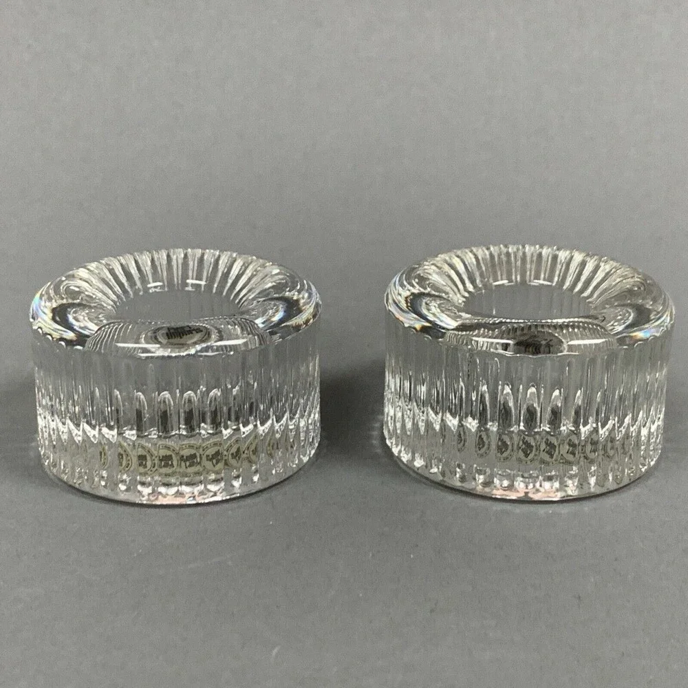 Pier 1 One Imports Candle Holders Handblown Glassware Ribbed Clear Lot of 2 Pair